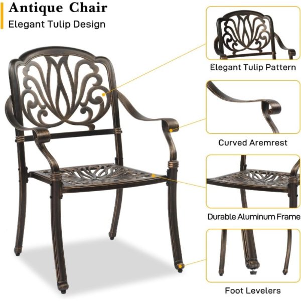 product-open-a75ece93d8874e66b00999706e87672a-goods Bonnlo 5pcs Outdoor Dining Set Cast Aluminium Patio Furniture with 4 Chairs and 1 Umbrella Table for Garden Porch Poolside Weather-Resistant Bronze