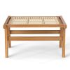 product-open-a7635d77f7694726abf83e1827aefa58-goods Ottoman Footstool, Natural Teak Wooden Foot Rest W/ Handwoven Rattan for Living Room Bedroom Office, 14" H, Indoor