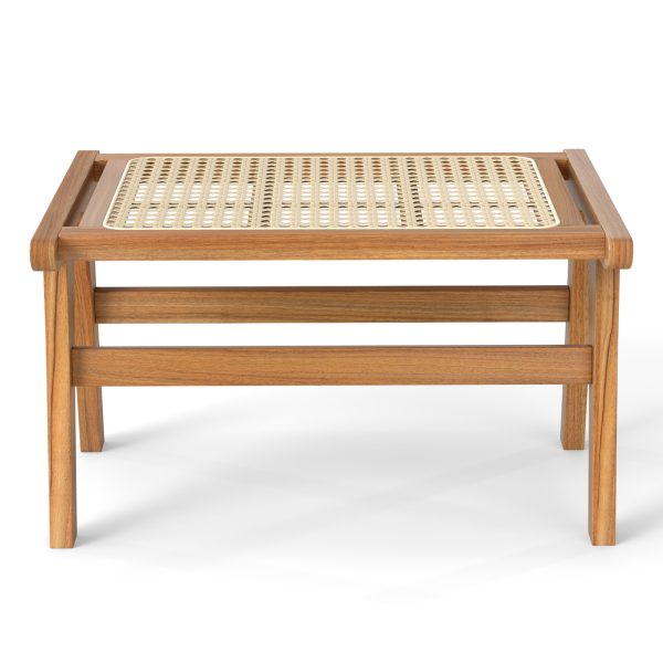 product-open-a7635d77f7694726abf83e1827aefa58-goods Ottoman Footstool, Natural Teak Wooden Foot Rest W/ Handwoven Rattan for Living Room Bedroom Office, 14" H, Indoor