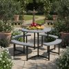 product-open-a7762ba03014440595b0b420bc017486-goods 8-Person Round Picnic Table Set, 37-Inch Outdoor Dining Table with 4 Curved Benches And Umbrella Hole, HDPE Top And Metal Frame, Circular Patio Camping Table for Backyard, Garden, Lawn, Porch