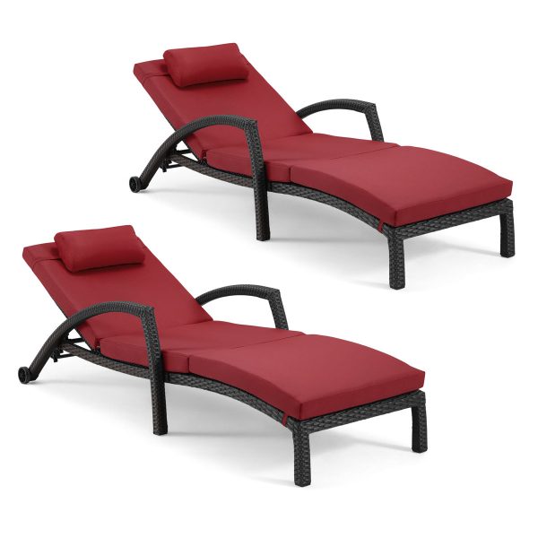 product-open-a80b0fe203f34ccf9f421328741b8aa6-goods Set of 2 Outdoor Wicker Chaise Lounge Chairs with Cushions, 5-Position Adjustable Patio Rattan Recliners with Wheels for Pool, Garden & Balcony