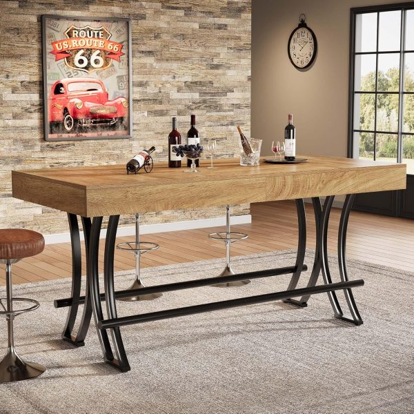 product-open-a880d40f0ec0483cbb90b40287c35d69-goods 63" Counter Height Dining Table with Metal Footrest, Rectangular Tall Kitchen Bar Pub Table, Industrial Home Bar Unit for Entertaining, Freestanding, Brown