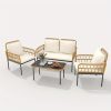 product-open-a89e3817ed534bc0b7e440e7a0263b0f-goods Senfot 4pcs Outdoor Patio Furniture Set with Table, All-Weather Boho Wicker Rattan Patio Sectional L-Shaped Sofa, Metal Frame, Detachable Cushions, for Patio, Balcony, Backyard, Deck, Beige