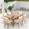 product-open-a8d2eee0242c45d9b6cb23983f6b3ce5-goods Outdoor Dining Set for Seven, Featuring a Rectangular Table with an Umbrella Hole And Six Rattan Chairs, Suitable for All Weather Conditions, Perfect for Your Backyard, Lawn, Or Garden