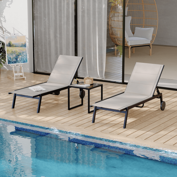 XH103 Recliner Collection Featuring 2 Cozy Chairs And 1 Robust Table, Made from Long-Lasting Textilene Fabric And Iron Tubing for Outdoor Leisure