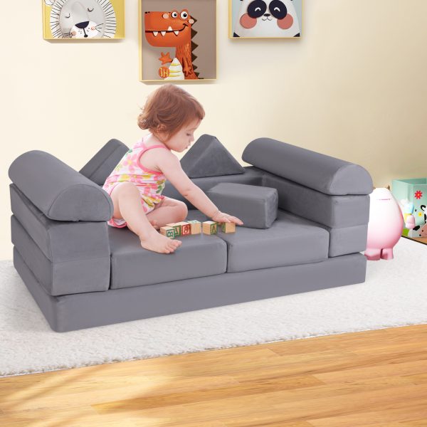 product-open-a992f257fca847fe826d1f5e1c7df3ae-goods COSTWAY Modular Play Sofa, Transformable Foam Sofa Set with Suede Fabric Cover, High-Density Foam, Modular Sofa, Furniture for Playroom