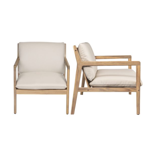 product-open-a9b00e53111445b281090df54285ac09-goods Set of 2 Acacia Wood Armchairs | Light Teak Patio Club Chairs with Painted Frame, PVC Material