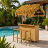 product-open-a9c2d61159dd4eedbaf4d71e658d4c24-goods Outdoor Bar Set with Grass Canopy, 2-Seat Patio Bar Table And Stools, Bar Height Outdoor Dining Set, Adjustable Feet Design, Built-In Storage Space, Tiki Bar Furniture for Backyard Poolside Garden Deck Porch Balcony
