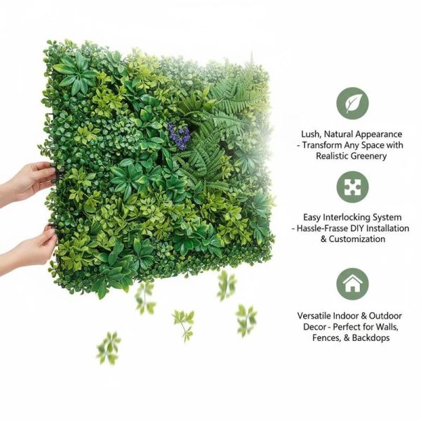 product-open-a9faa68b35474f73a6f03254cc66c187-goods Faux Boxwood Hedge 20X20In for Garden Privacy Ivy Fence Interior Wall Decor, 8pcs 3D Greenery Foliage Screen Backdrop Interlocking Grid Panels