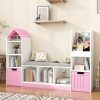 product-open-aa1a06f4bfc2496c8694912e3b6f0ae8-goods Nordic Style Bookcase with Reading Nook | Space-Saving Storage Cabinet with 7 Cubbies, 2 Movable Drawers & Seat Cushion, Multifunctional Organizer for Living Room, Bedroom, Office, Wood Color, Hardwood Material, VABCHES Brand