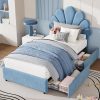 product-open-aa3a60c10e1f41b0bdf9444d4d2a7ff6-goods Twin Size Bed Frame for Bedroom - Platform Bed with Headboard, 2 Storage Drawers, Slat Support, No Box Spring Needed, Easy Assembly(Bed Frame Only)