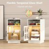product-open-aa76e7db916b4bb3a0eff2ccdc659b41-goods End Tables for Living Room with Charging Station & LED Light, Nightstand with Glass Door & Adjustable Shelf, Bedside Table with USB Ports, Modern Storage Cabinet for Bedroom, Black Smart Side Table