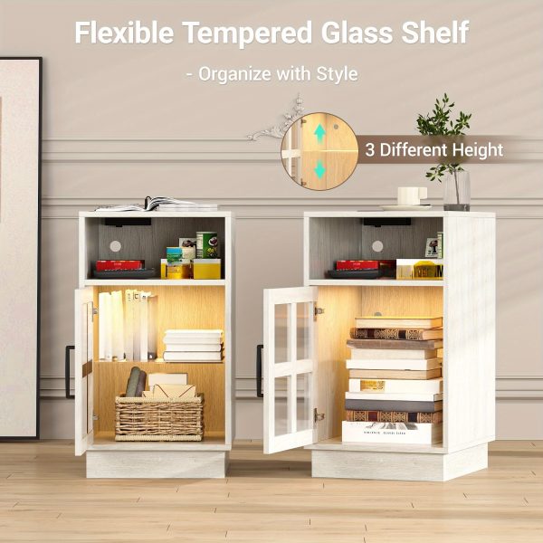 product-open-aa76e7db916b4bb3a0eff2ccdc659b41-goods End Tables for Living Room with Charging Station & LED Light, Nightstand with Glass Door & Adjustable Shelf, Bedside Table with USB Ports, Modern Storage Cabinet for Bedroom, Black Smart Side Table