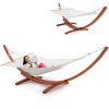 product-open-aa8e8abdf52c4068a22b84001d853885-goods 2-Person Heavy-Duty Larch Wood Hammock with Stand - Suitable for Backyard, Garden, Patio & Indoor Use, Breathable Oxford-Coated Canvas Double Hammock, Sturdy Frame for, Outdoor Furniture for Balcony Or