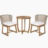 3pcs Outdoor Dining Set, 27.5' Teak End Acacia Round Accent Table And 2 Wicker Back Dining Chairs with Beige Cushion, Weather Resistant for Garden, Backyard, Patio