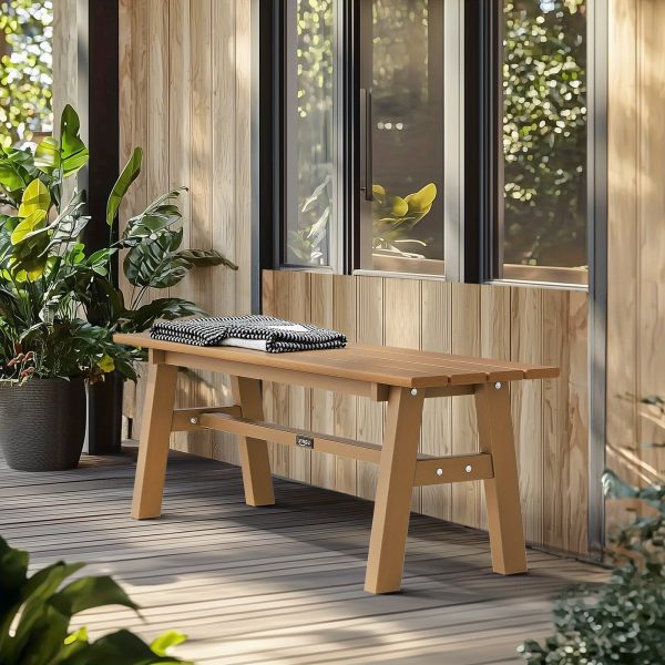 Iron Frame Teak Gray Green HDPE Bench 47in
