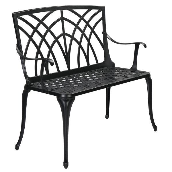 product-open-aadaa3557fd743b6b5ef71487f4142e8-goods Extra Wide 38 Inch Outdoor Bench Orchid Curve Back Ergonomic Design Patio Villa Aluminum Bench Aviation Aluminum Anti Rust Anti Slip Anti Side Tip Garden Deck Porch Chairs
