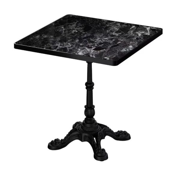Marble-Look Sintered Stone Square Table - Heavy-Duty Cast Iron Base for Bistro, Cafe, Bar And Home Use