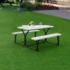 product-open-abab31b862744cb19d392c61989652d1-goods COSTZON Picnic Table Bench Set | Outdoor Camping All Weather Metal Base, Wood-Like Texture, Plastic Top, Backyard Poolside Dining, Party Garden Patio Lawn Deck, Large Camping Picnic Tables for Adult