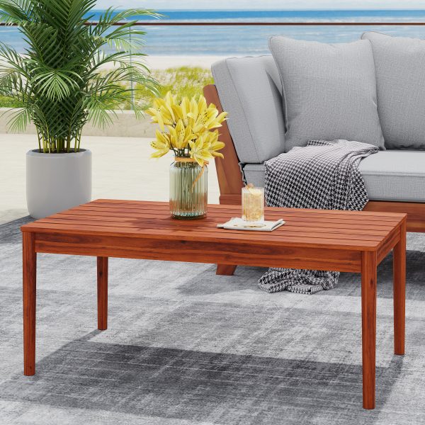 product-open-ac0205584575487e80da0d262c91f08a-goods Acacia Wood Outdoor Coffee Table, Rustic Patio Coffee Table, Weather Resistant Garden Coffee Table, 36.25" W X 20.50" D X 15.00" H, Mahogany Finish, Streamlined Style for Backyard, Deck, Poolside, Balcony
