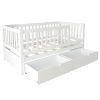 Convertible Bed with Storage Drawers, 3-In-1 Solid Wood Kids Daybed with Removable Guardrails, Compatible with Standard US Mattresses, White
