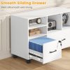 product-open-ac4c59ab08f0415d85a6ab9a8a87b793-goods 2 Drawer Wood Mobile Large Lateral File Cabinet with Lock, Lockable Rolling Filing Cabinet with Storage Shelves, Printer Stand Office Storage Cabinet for Home Office Fits Files Legal/A4, White