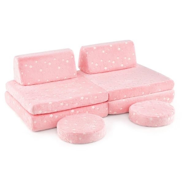 product-open-acc7aa551d23418c9ce0af674155c354-goods COSTWAY Modular Play Couch Set for Kids That Glows in The Dark, Foldable Sofa with Washable Flannel Covers, Easy-To-Carry Handles, And Convertible Foam Couch for Ages 3 And Up