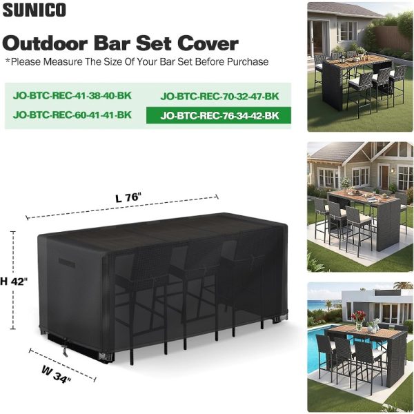 product-open-ad1af3162a664aaeab0cfedc86d0d154-goods 7pcs Outdoor Bar Height Dining Set Compatible Cover - Heavy-Duty & Windproof All-Weather Table Cover with, Adjustable Fit for Wicker Furniture (Table & 6 Chairs) 76”L x 34”W x 42”H, Oxford Fabric for 7-
