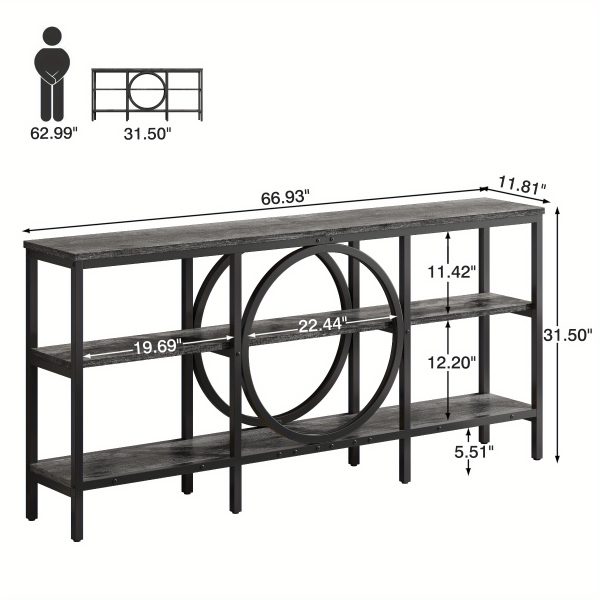 product-open-ad615225cfdb48ab9d5e6b42b00634a9-goods Industrial Farmhouse Console Table - Extra Long 66.9 Inch Narrow Sofa Table with 3-Tier Reclaimed Wood Shelves & Sturdy Metal Frame, Space-Saving Storage Cabinet for Entryway, Hallway, Living Room - Easy Assembly, 50lb/Shelf Capacity, Entryway Organizer | Industrial Chic | Elevated Metal Legs