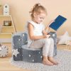 product-open-ad6c928aa5a745148a34f52d02028734-goods COSTWAY Kids Glow in the Dark Plush Couch 2-in-1 Convertible Sofa & Play Mat with Glow Stars, Machine Washable Flannel Cover, Soft Sponge Padding, ' Round Furniture, Bedtime Play Center