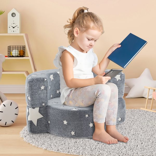 product-open-ad6c928aa5a745148a34f52d02028734-goods COSTWAY Kids Glow in the Dark Plush Couch 2-in-1 Convertible Sofa & Play Mat with Glow Stars, Machine Washable Flannel Cover, Soft Sponge Padding, ' Round Furniture, Bedtime Play Center