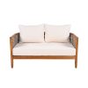 2pcs Acacia Patio Furniture Set, Outdoor Unique Tub Design Loveseat with Woven Rope Table, Deep Seating with Soft Cushions for Porch, Garden, Backyard, Balcony, Teak End And Beige Cushion