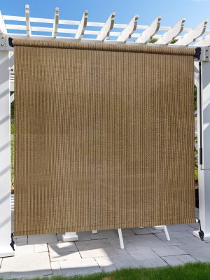 Outdoor Space Roller Shades Package - Effortless Cordless Design Includes 2 Poles + Heavy Duty Shade Cloth