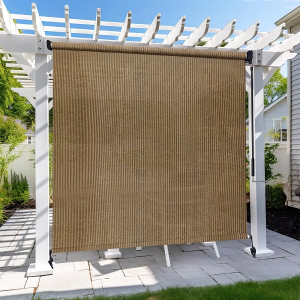 product-open-ae0df192ff744f1cbbc257b81b835f34-goods Outdoor Space Roller Shades Package - Effortless Cordless Design Includes 2 Poles + Heavy Duty Shade Cloth