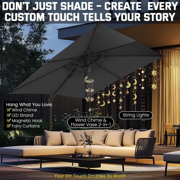 product-open-ae52ed822f334beab33cc9f159eb003a-goods 10ft Heavy-Duty Outdoor Cantilever Parasol with, Large Rectangular Offset Umbrella - 360° Rotating Canopy, Tilt Mechanism & Heavy-Duty Aluminum Frame for Patio, Deck, Balcony, Pool (Compatible with most roofs)