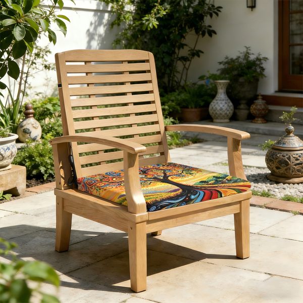 product-open-ae8b46451c45471da2a7681d5502403f-goods 1pc Spiral Flower Tree Pattern Courtyard Chair Seat Cushion, Indoor And Outdoor Seat Cushions, Back Cushions, Size 19.7*17.7*1.57inch, Suitable for Garden Chairs, Office Chairs And Floor Seats. Soft And Comfortable