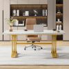 product-open-aebb1f6808804904b219255d6219ccdb-goods MEGIVEZ 63" Large Modern Executive Home Office Desk - White Wood & Metal Legs, Easy Assembly, 27" Height, 3.2 Cu Ft Storage, No Power Needed, Perfect for Business or Home Workspace, Versatile Workspace, Contemporary Furniture, Sleek Metal Legs