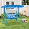 COSTWASY Kids Patio Swing, 2-Seater Swing Chair w/ Metal Stand & Adjustable Canopy, Outdoor Mini Swing w/ Safety Belts for Kids over 3, Porch Seating Solution, Adjustable Canopy Swing, Adjustable Canopy Design, Sturdy Metal Stand, Robust Swing Mechanism, Parents Of