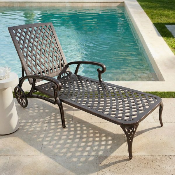 product-open-af01ffe8b4994e6681a95135105f6c9c-goods Andehomy Cast Aluminum Outdoor Lounge Chair on Wheels, Patio Recliner with Adjustable Backrest in 3 Positions, Perfect for Poolside Relaxation, Bronze And White Color