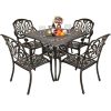 product-open-af7fe9aa6b2a43f4ace6170c7652a05a-goods Bonnlo 5pcs Outdoor Dining Set Cast Aluminium Patio Furniture with 4 Chairs and 1 Umbrella Table for Garden Porch Poolside Weather-Resistant Bronze