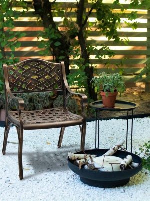 [2pcs Set] Antique Bronze Black Cast Aluminum Rustproof Outdoor Lounge Chair Classical Patio Park Single Chair Set Lightweight and Durable Iron Furniture Set