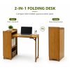 product-open-b05ec95378fe43419558f6f15b684673-goods Bamboo Folding Desk for Small Spaces with Storage, Foldable Mid Century Modern Drop Leaf Desk, Vintage Fold Out Hideaway Small Desks for Bedroom Or Home Office