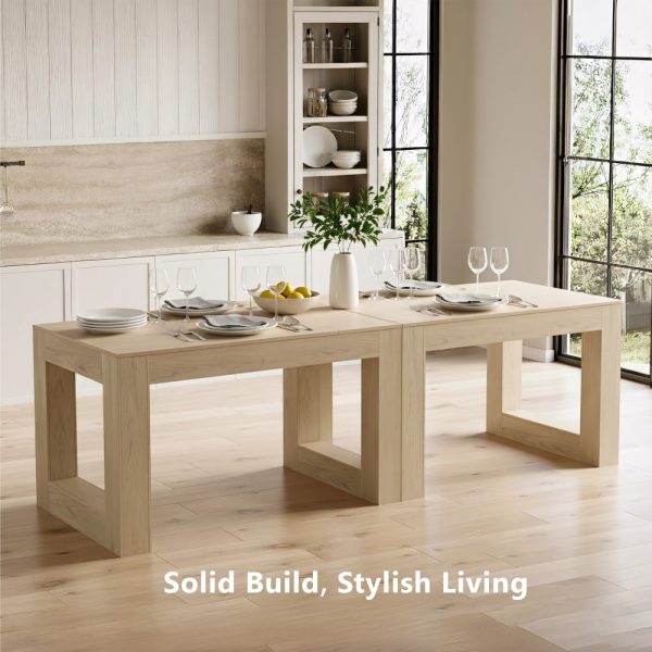 product-open-b0665d02c7a94e27bce194b2e86d204a-goods Andehomy 63" Modern Farmhouse Dining Table Suitable for 4-6 People, Rectangular Kitchen Island Table with Sturdy Legs & MDF Top, Natural Oak, Assembly for Dining Room, Living Room, Kitchen, Space-Saving