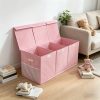 3-Grid Storage Organizer, Extra-Large Foldable Sturdy Basket with Mesh Pockets, 40 Inches Size, Pink Purple Grey Kids Container, Holiday Gift for Multi-Scene