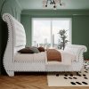 product-open-b0f5ec37086b431380bb33598d01de98-goods Luxurious Velvet Upholstered Sleigh Bed with Elegantly Scrolled Headboard and Footboard, Featuring a Button-Tufted Base, Box Spring Not Needed