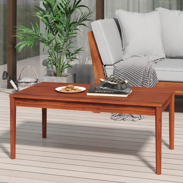 product-open-b10617db0e14450b98b625e3b08d44f8-goods Acacia Wood Outdoor Coffee Table, Rustic Patio Coffee Table, Weather Resistant Garden Coffee Table, 36.25" W X 20.50" D X 15.00" H, Mahogany Finish, Streamlined Style for Backyard, Deck, Poolside, Balcony