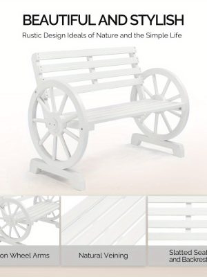 41.5in Fir White Carbonized with Wooden Wheels Wooden Bench