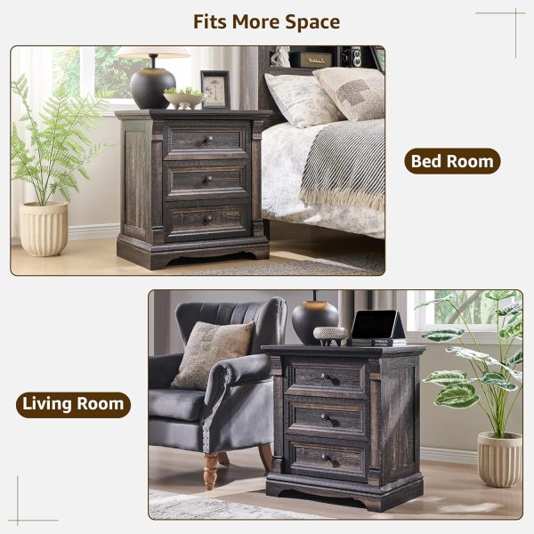 product-open-b18fa4f83b3346e8a57a2b2836d79631-goods 24" Wide 3-Drawer Storage Cabinet, 26" Tall Farmhouse 3-Drawer Side Table, Solid Wood Roman Column Style End Table, Universal Corner Table for Bedroom, Living Room And Hallway, Sofa & Console Tables Sofa & Console Tables Accent Furniture