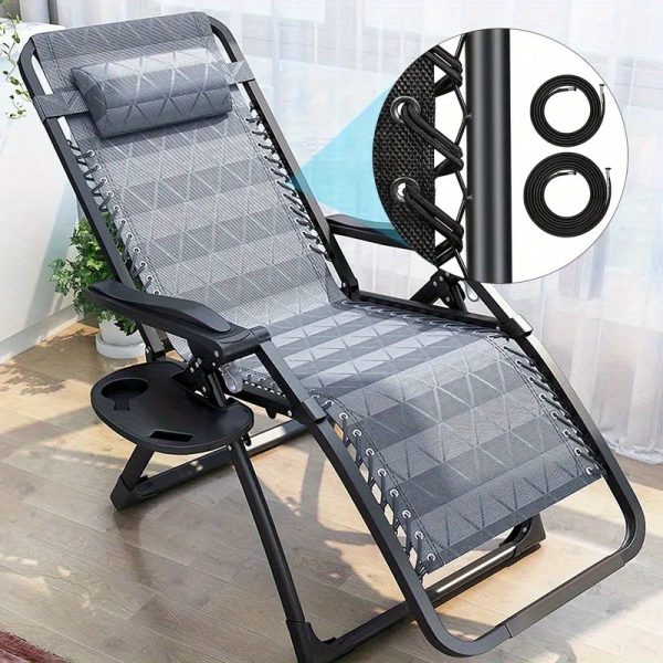 4pcs Zero Gravity Chair Repair Kit with Replacement Ropes - Elastic Straps And Metal Rings, Black Fabric, Compatible with Lounge Chairs/Recliners