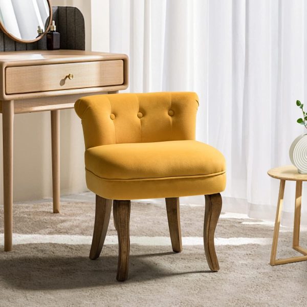 product-open-b23bcf924f1c4318ac7e731072b0c4cf-goods Navy Velvet Vanity Stool with Low Back - Modern Upholstered Makeup Chair with Solid Wood Legs, Assembly Compact Dressing Table Chair Suitable for Women & Girls, Bedroom, Living Room, Dressing Table - Stylish Chair